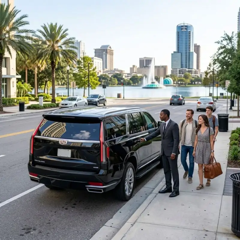 chauffeur opening suv door for orlando city travelers