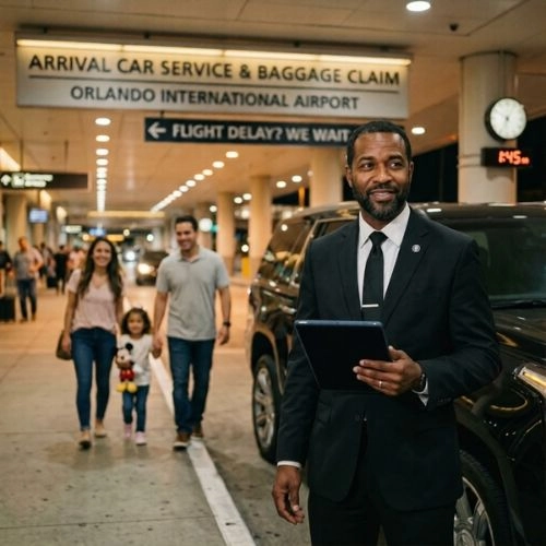 professional chauffeur waiting at orlando airport night arrival professional chauffeur waiting at orlando airport night arrival